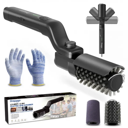 Electric BBQ Grill Brush Cordless & Rechargeable with 2 Replacement Heads, Adjustable Angle, Heavy-Duty Grill Cleaning Tool for Rust, Grease & Dirt Removal