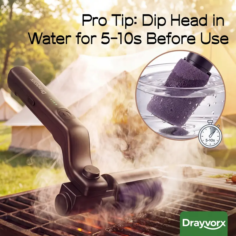 Electric BBQ Grill Brush Cordless & Rechargeable with 2 Replacement Heads, Adjustable Angle, Heavy-Duty Grill Cleaning Tool for Rust, Grease & Dirt Removal