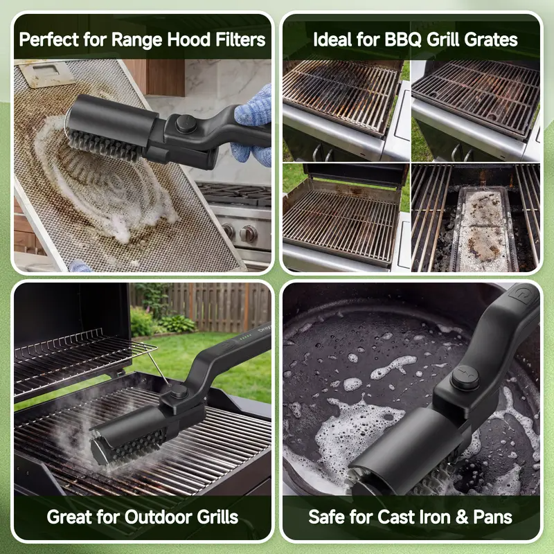 Electric BBQ Grill Brush Cordless & Rechargeable with 2 Replacement Heads, Adjustable Angle, Heavy-Duty Grill Cleaning Tool for Rust, Grease & Dirt Removal